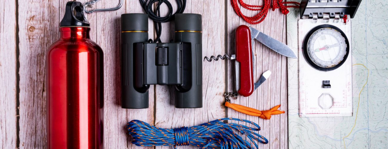 A display of self-defence tools laid out on a table